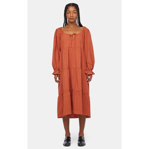 LACAUSA Women's Tate Tiered Midi Dress XL Rustic Orange Long Sleeve Boho NWT